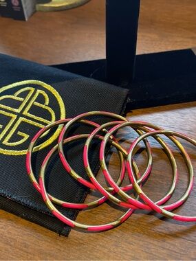 BUDAHGIRL PINK VEDA BANGLES Gold and Pink Stacked Bangle Bracelet Set of 6💗✨